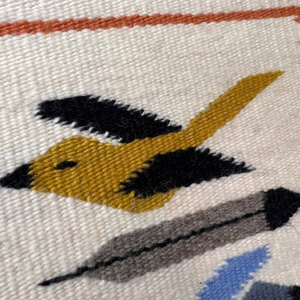 Navajo original wool pictorial rug handwoven birds and feathers - Picture 7 of 11